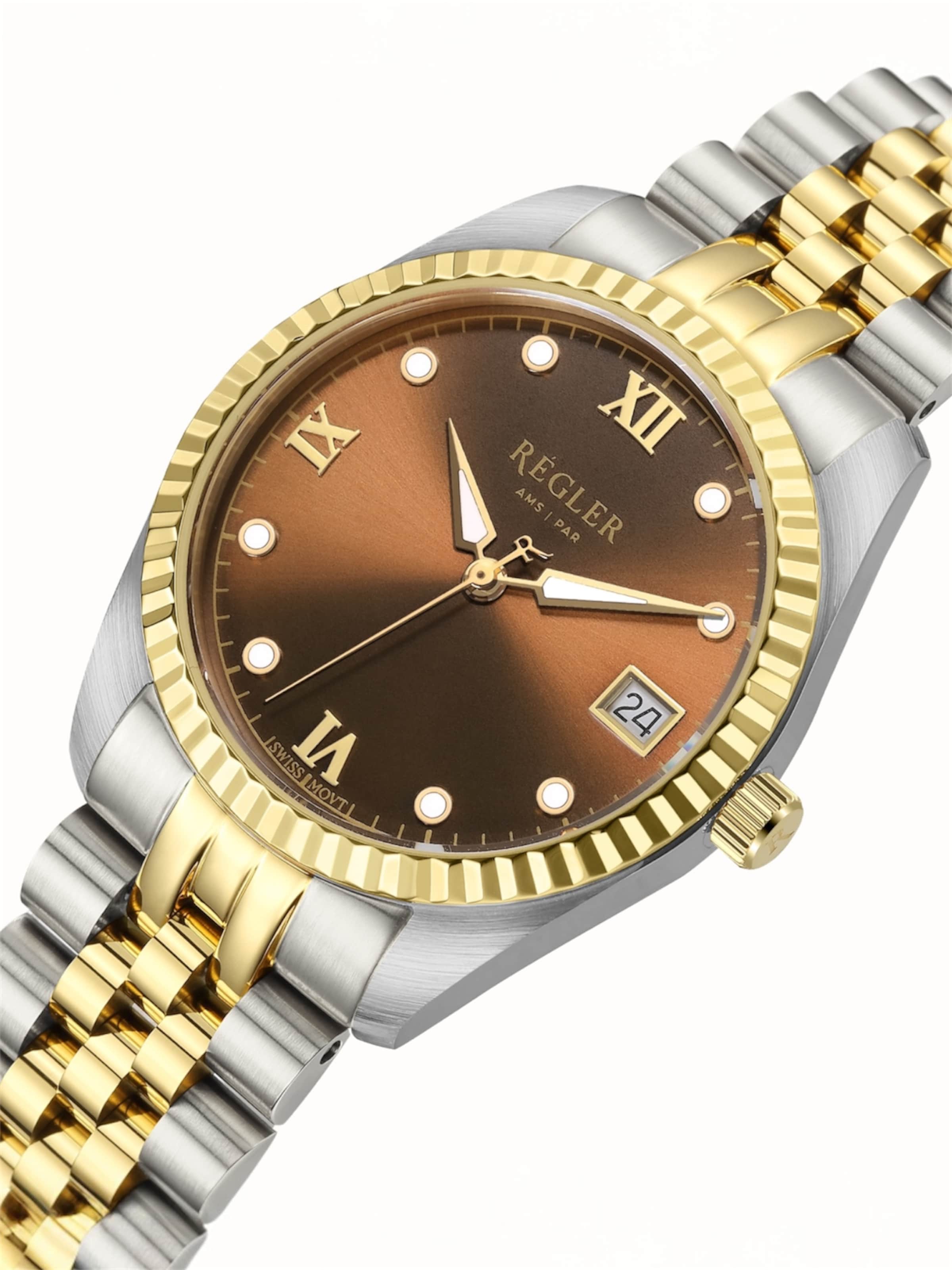 Régler - Reloj analógico 'Régler Liberté Steel Bi-Colour Silver / Gold - Coffee' en oro