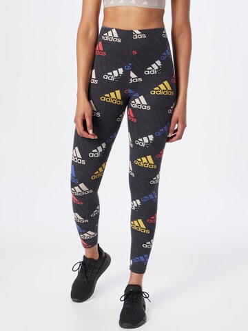 ADIDAS SPORTSWEAR Skinny Workout Pants 'Essentials Multi-Colored Logo' in Grey: front