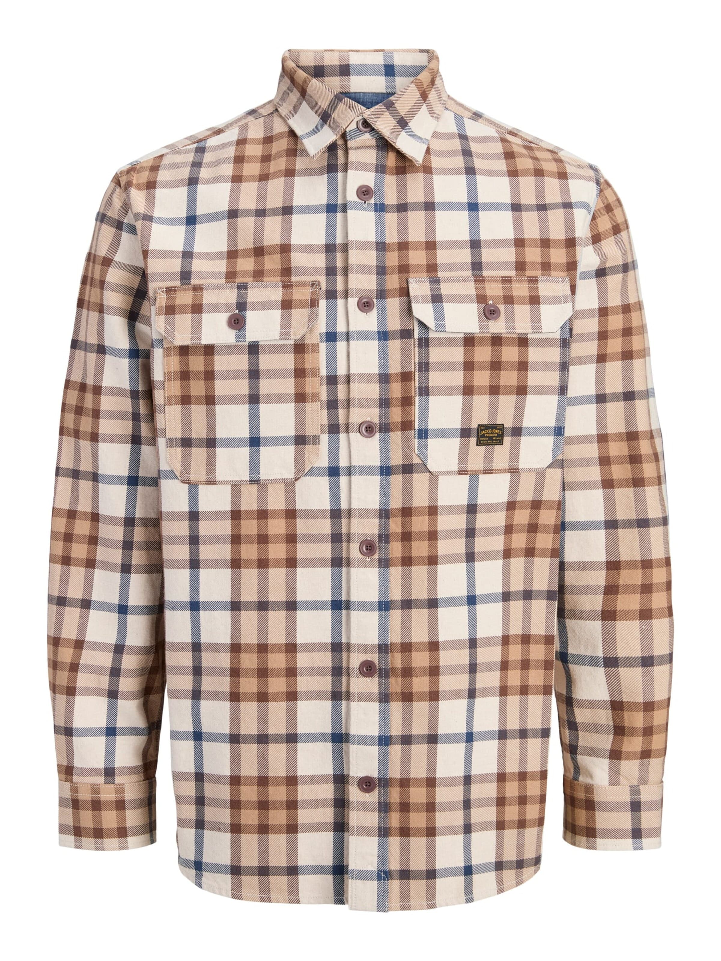 JACK & JONES Hemd 'Bluivy' in L in hellbeige / dunkelblau / braun, Produktansicht