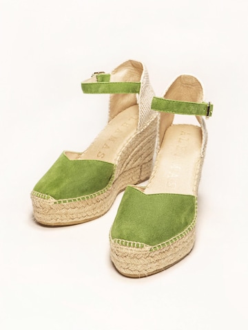 Alhamas - Sandalias con hebilla 'Alpargata Cuña 10 cm' en verde