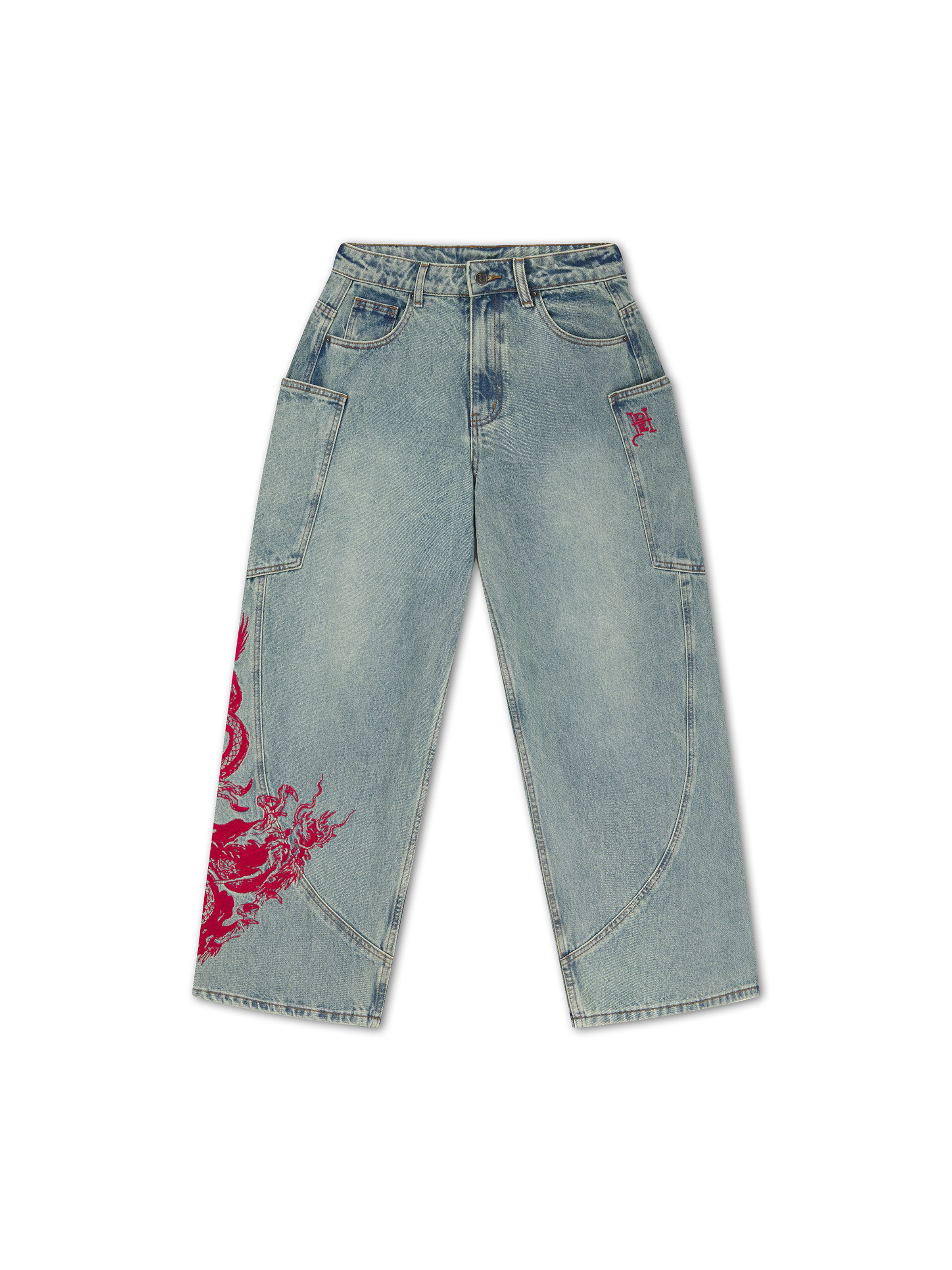 Ed Hardy Loosefit Jeans 'Dragon' i blå: framsida