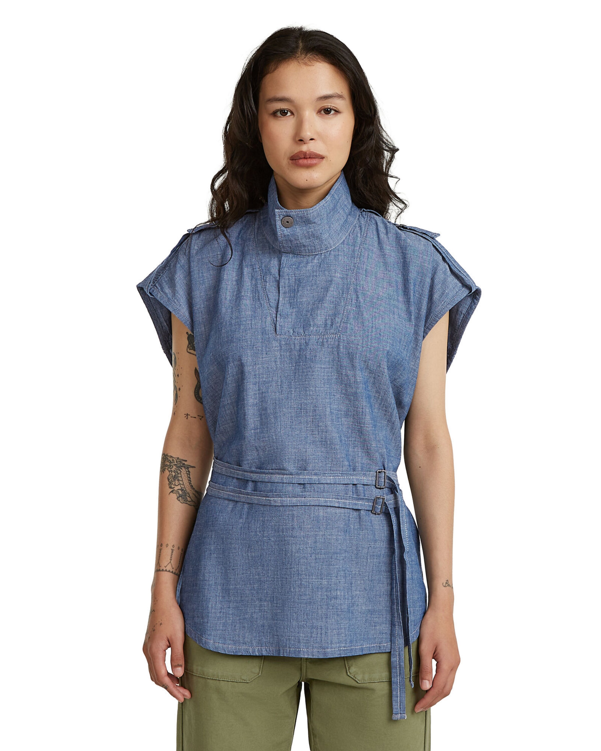 T-shirt 'Doubled Belted Shirt' G-STAR en bleu : devant