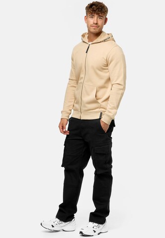 INDICODE JEANS Zip-Up Hoodie ' Mobil ' in Beige