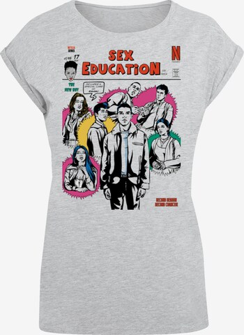 F4NT4STIC Shirt 'Sex Education Magazine Cover Netflix TV Series' in Grijs: voorkant