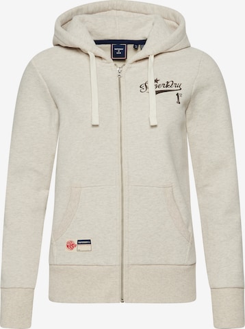 Superdry Zip-Up Hoodie 'VINTAGE SCRIPT STYLE COLL ZPHD' in Beige: front