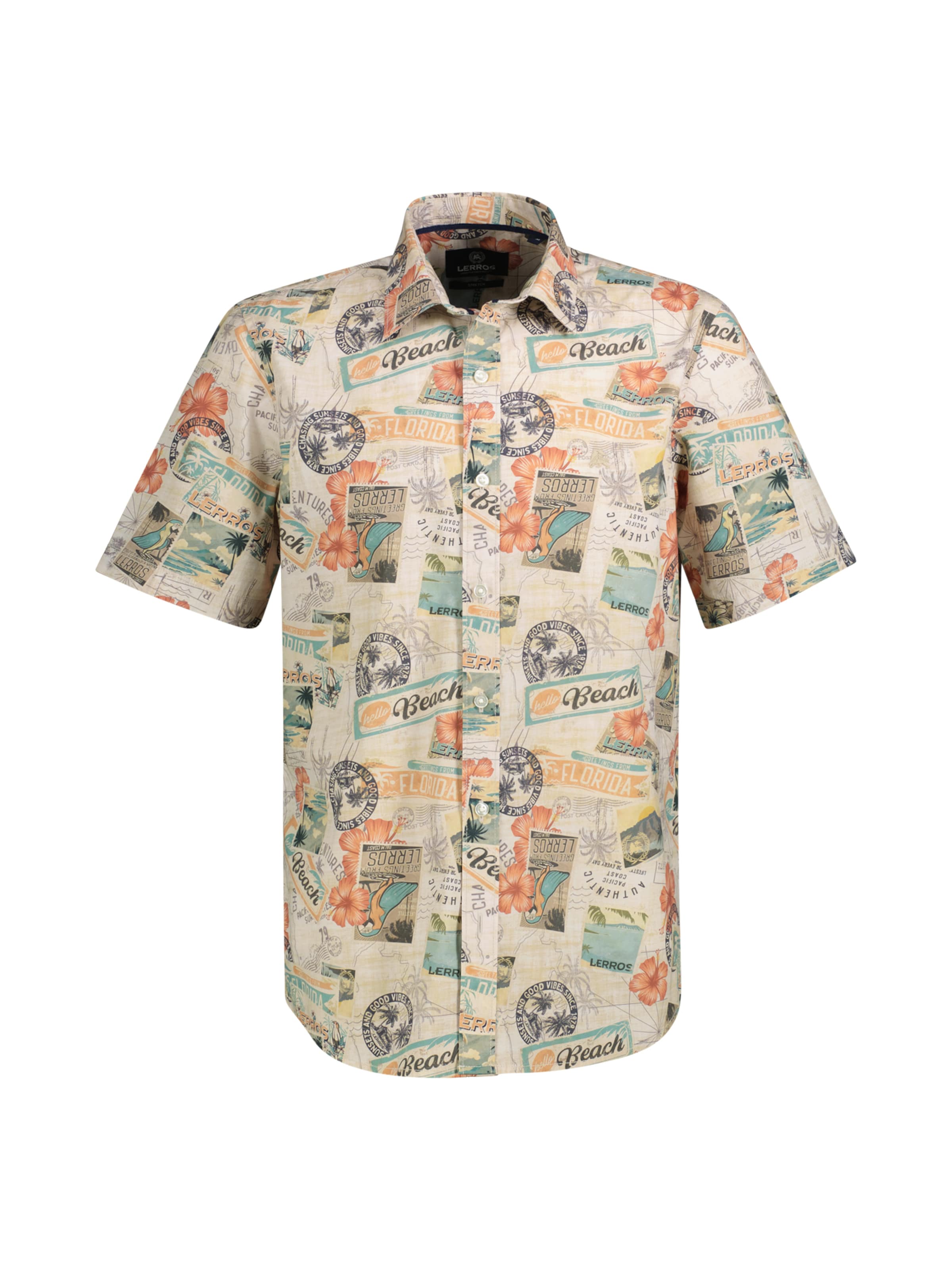 LERROS Comfort Fit Bequemes Kurzarmhemd mit All-over-Print, große Größen in Beige: Vorderseite