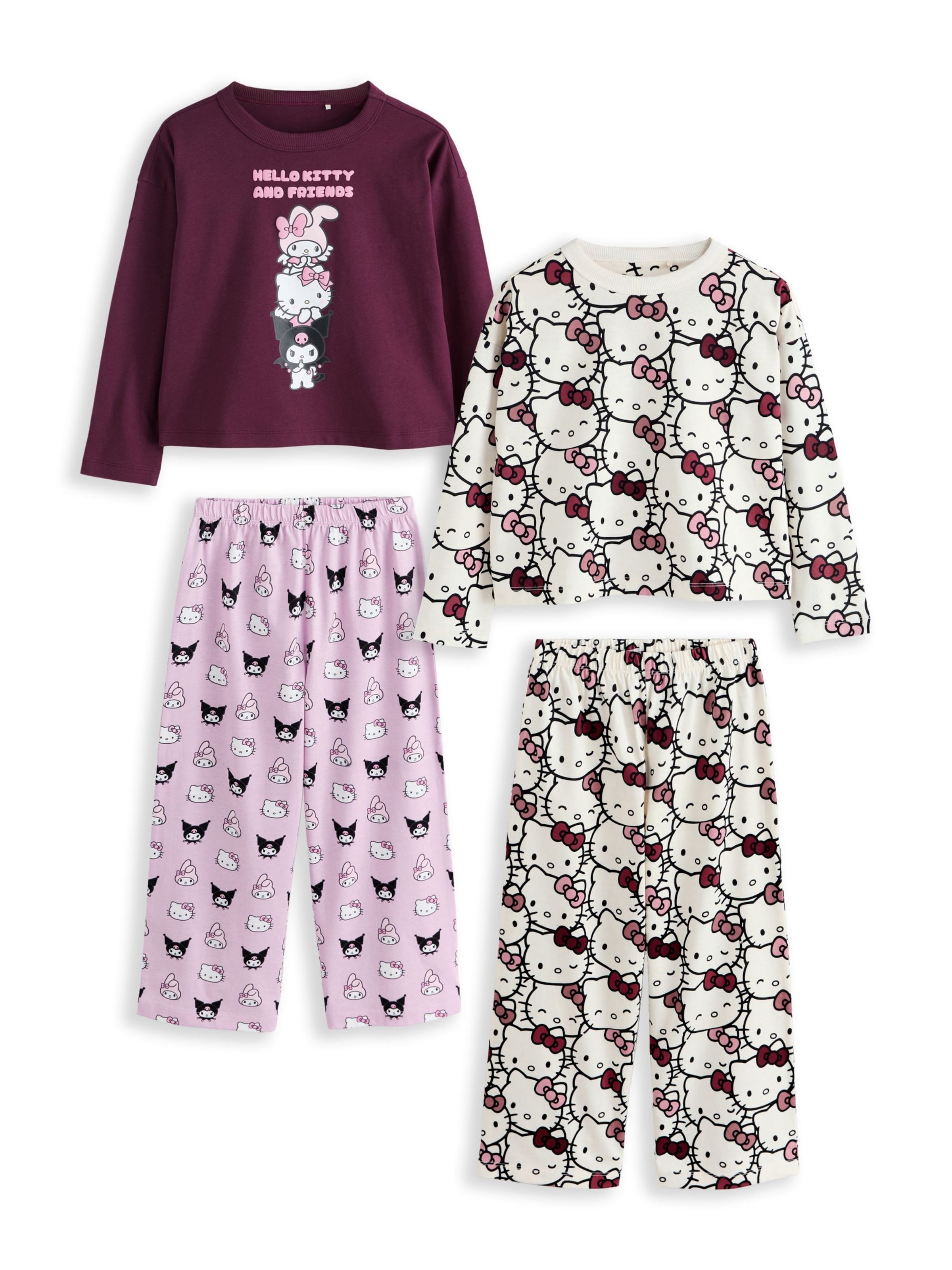 Next Schlafanzug in 98 in rosa / weinrot / schwarz / offwhite, Produktansicht