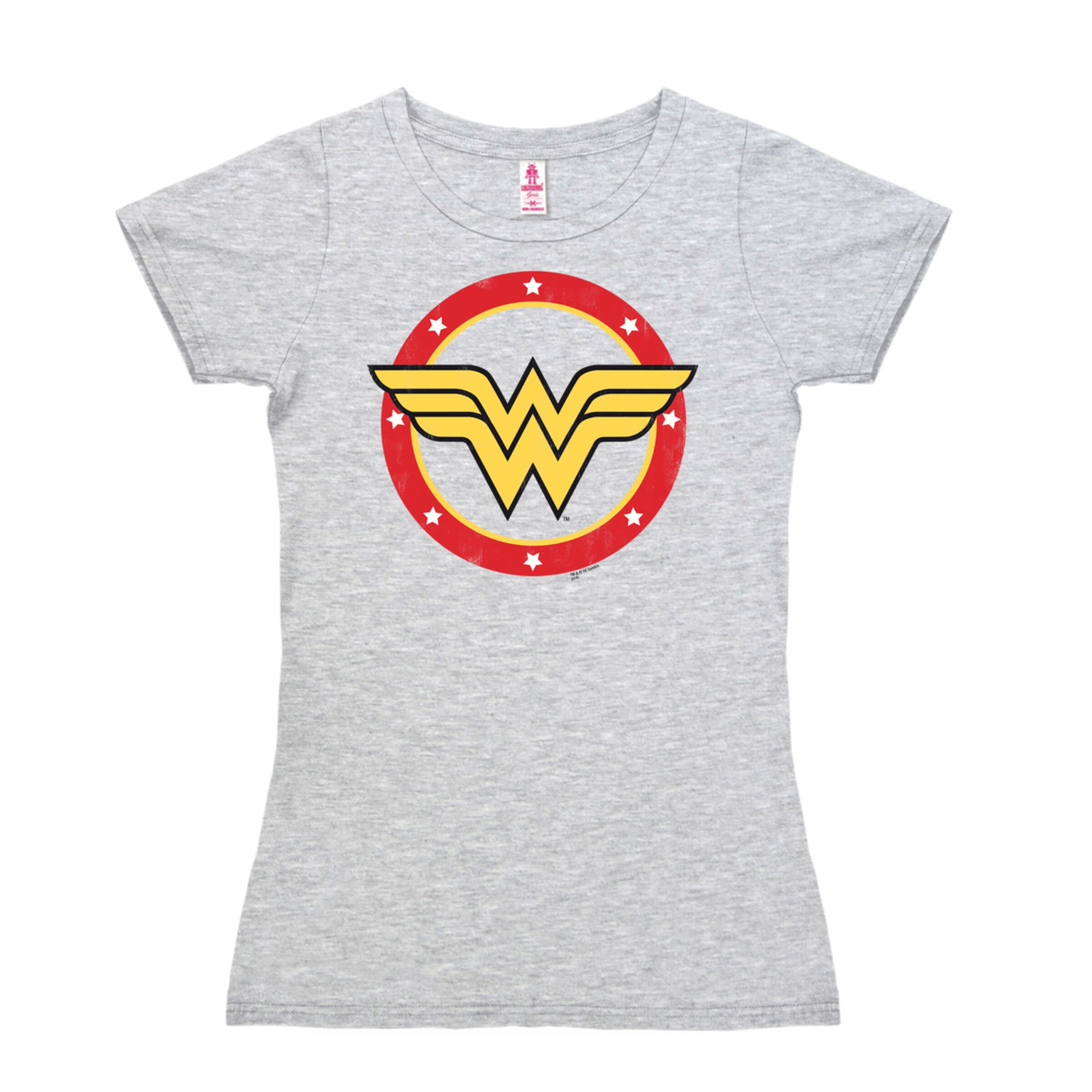 LOGOSHIRT Shirt 'Wonder Woman Circle Logo' in Grijs: voorkant