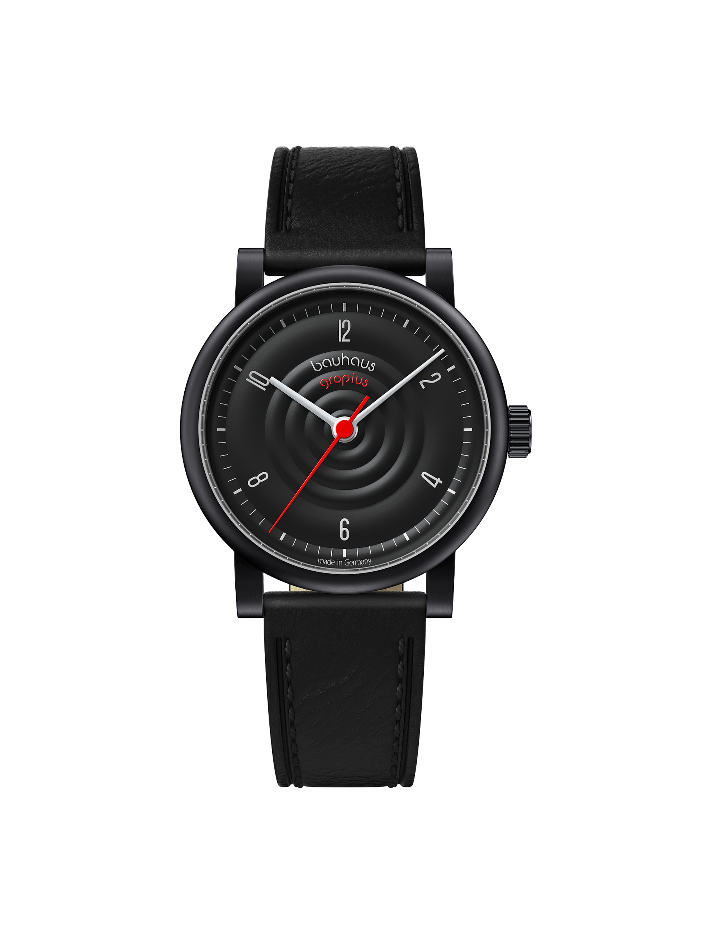 WALTER GROPIUS Analog Watch 'SOUND OF BAUHAUS AUTOMATIK' in Black: front