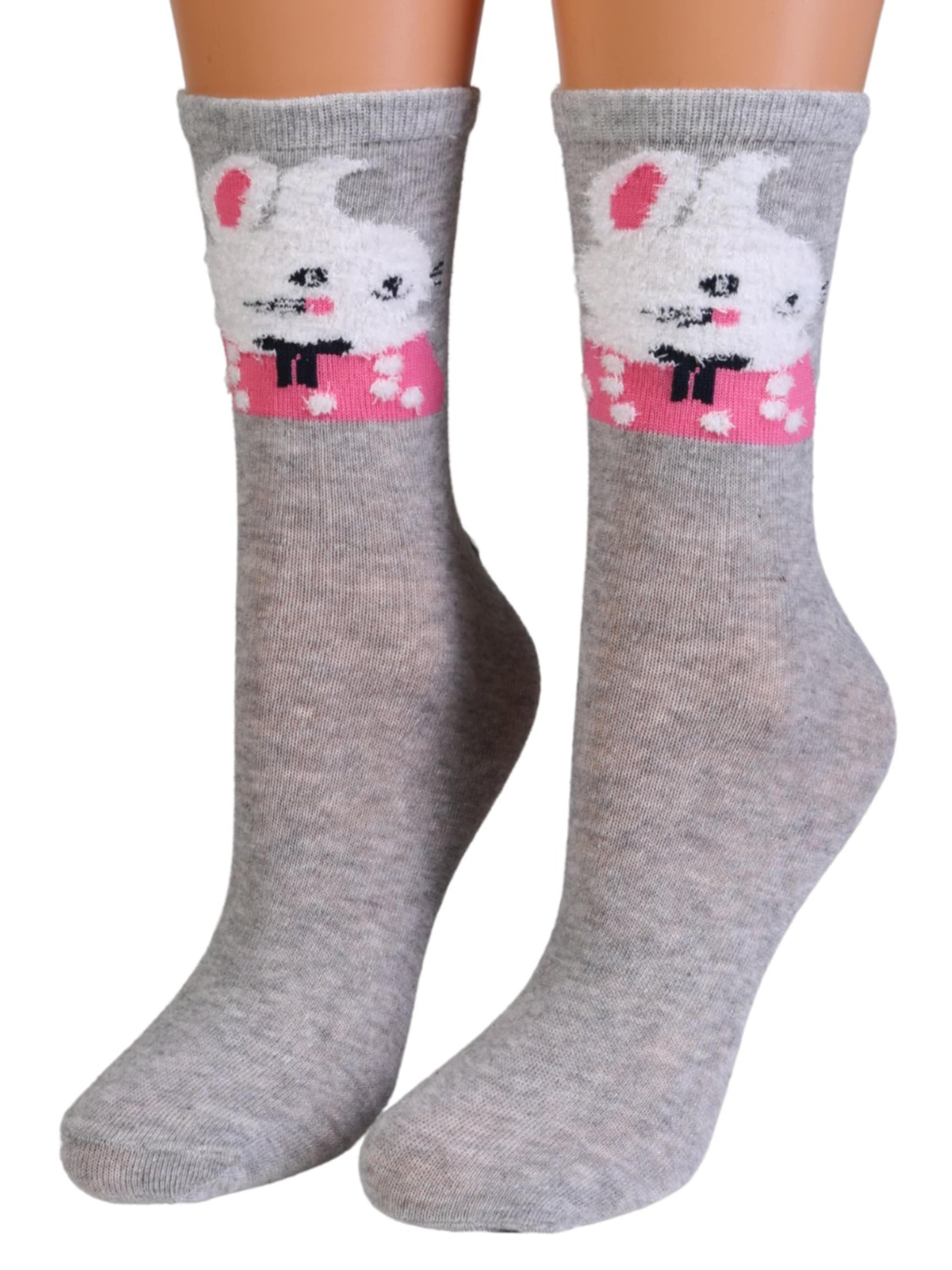 Sokisahtel Sokken 'JAYLA cotton socks with bunnies' in Grijs: voorkant
