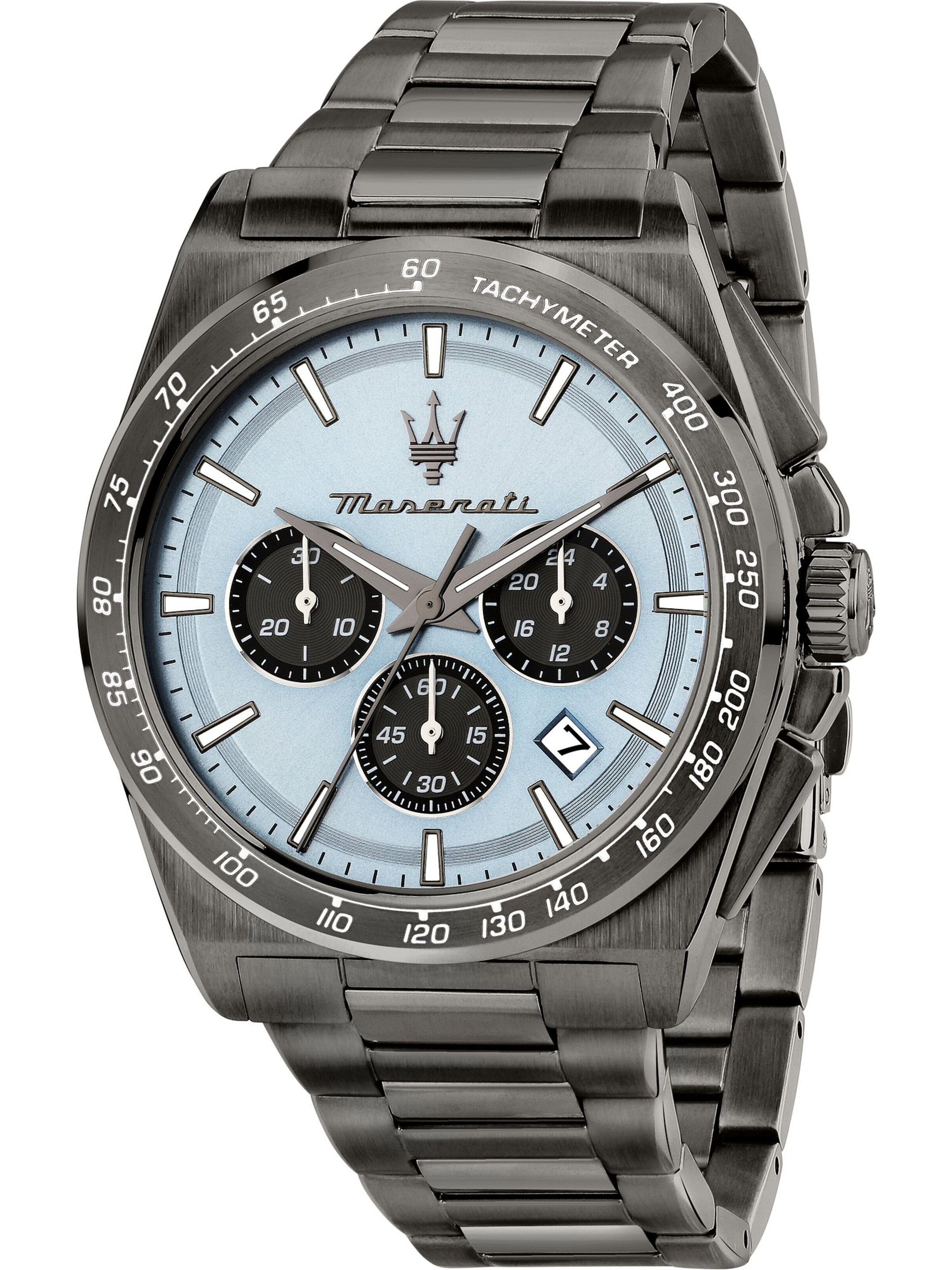 Maserati Analoguhr in Grau: Vorderseite