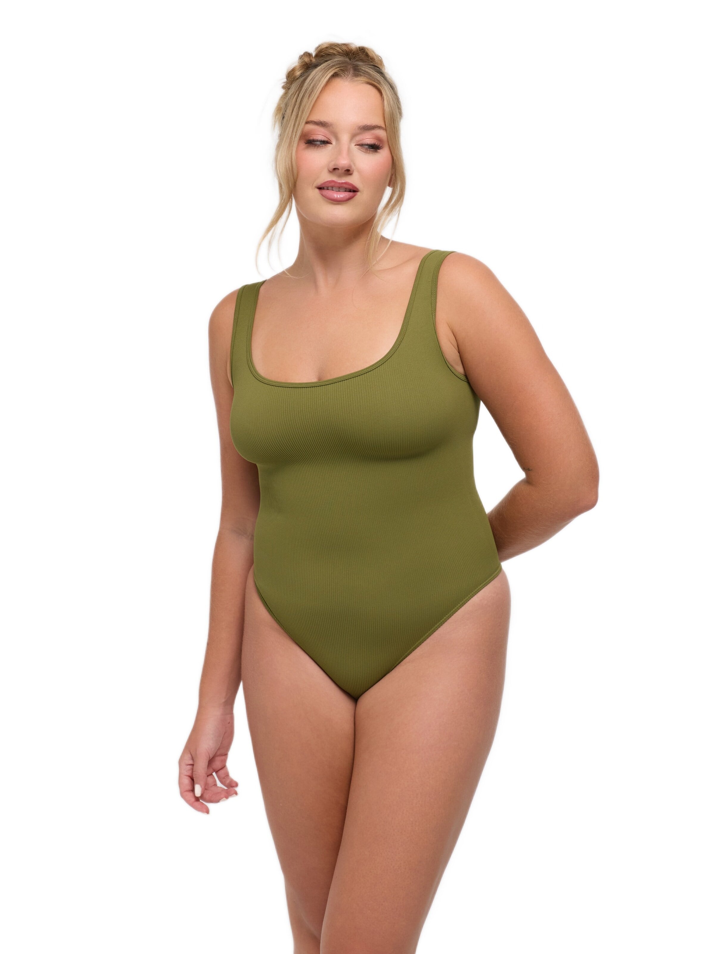 cfab Body 'Ribbed Tank Sculpting Bodysuit with String' - zöld