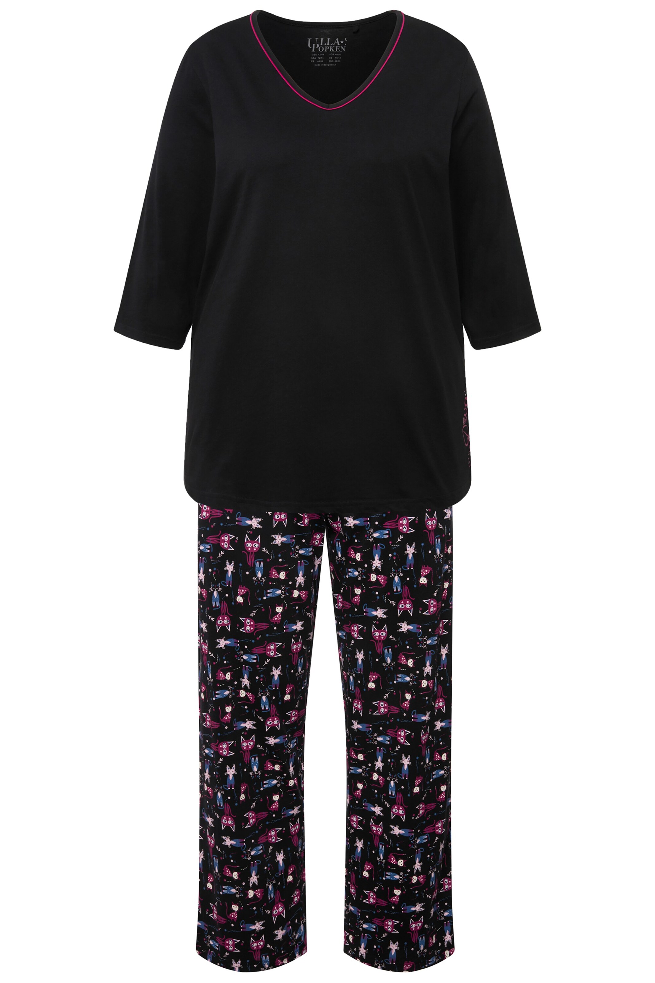 Ulla Popken Pyjama in Schwarz: Vorderseite