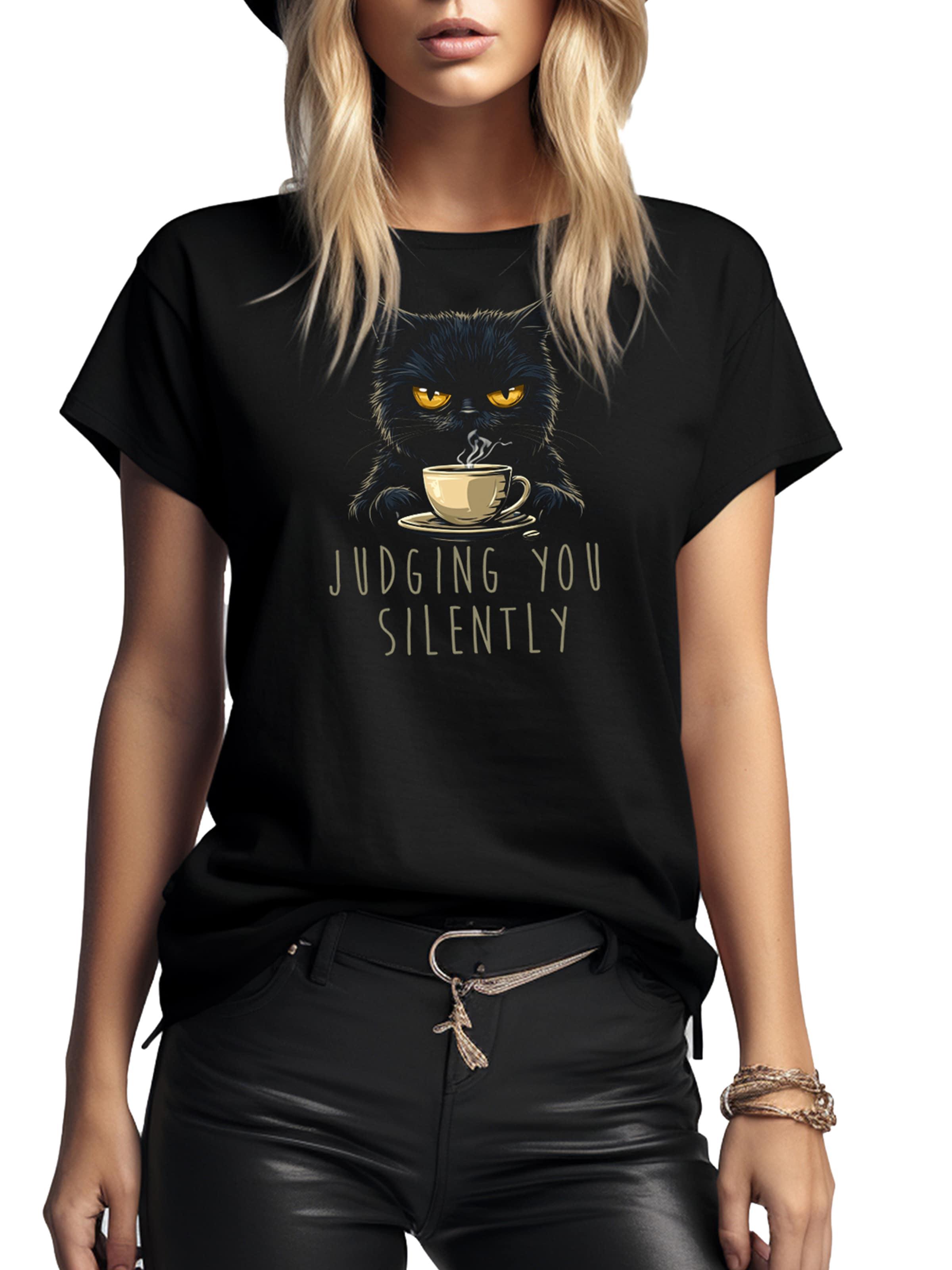 MAKAYA Shirt 'Cat Judging You' in Black