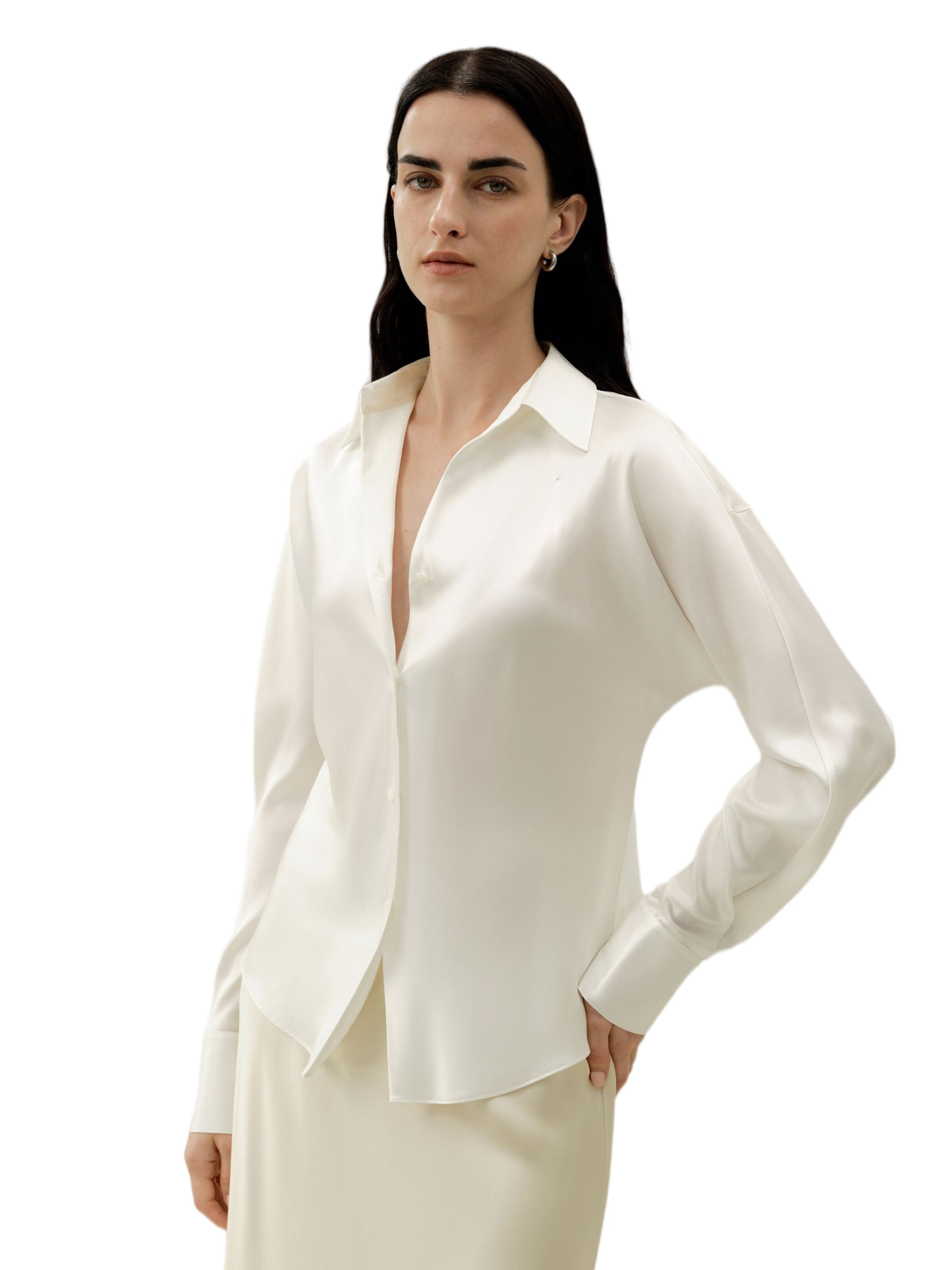 Lilysilk Blouse 'LILYSILK Seidenhemd im Schrägschnitt' in Wit: voorkant