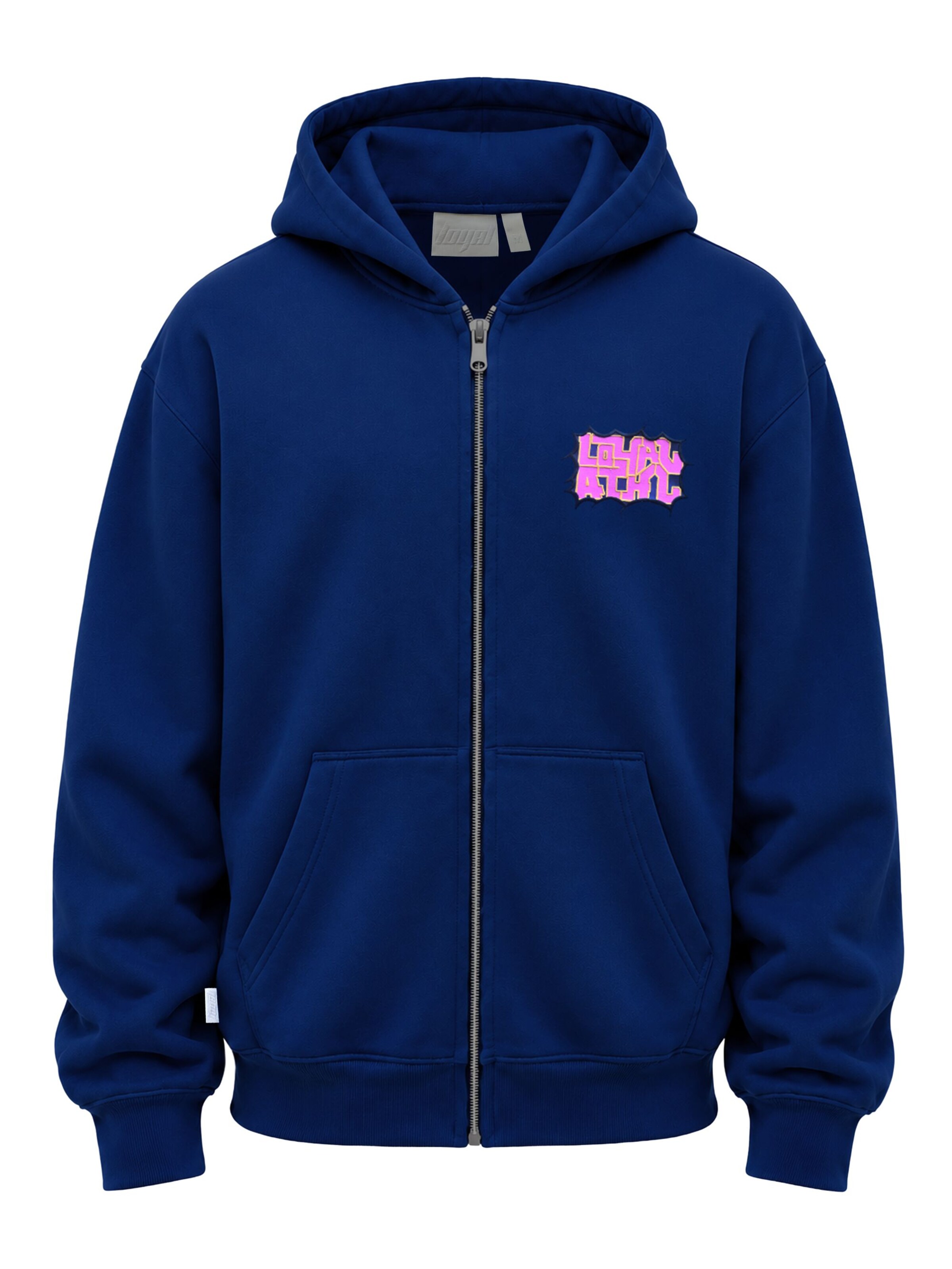 loyal Zip-Hoodie mit Print in Loose Fit in Blau: Vorderseite