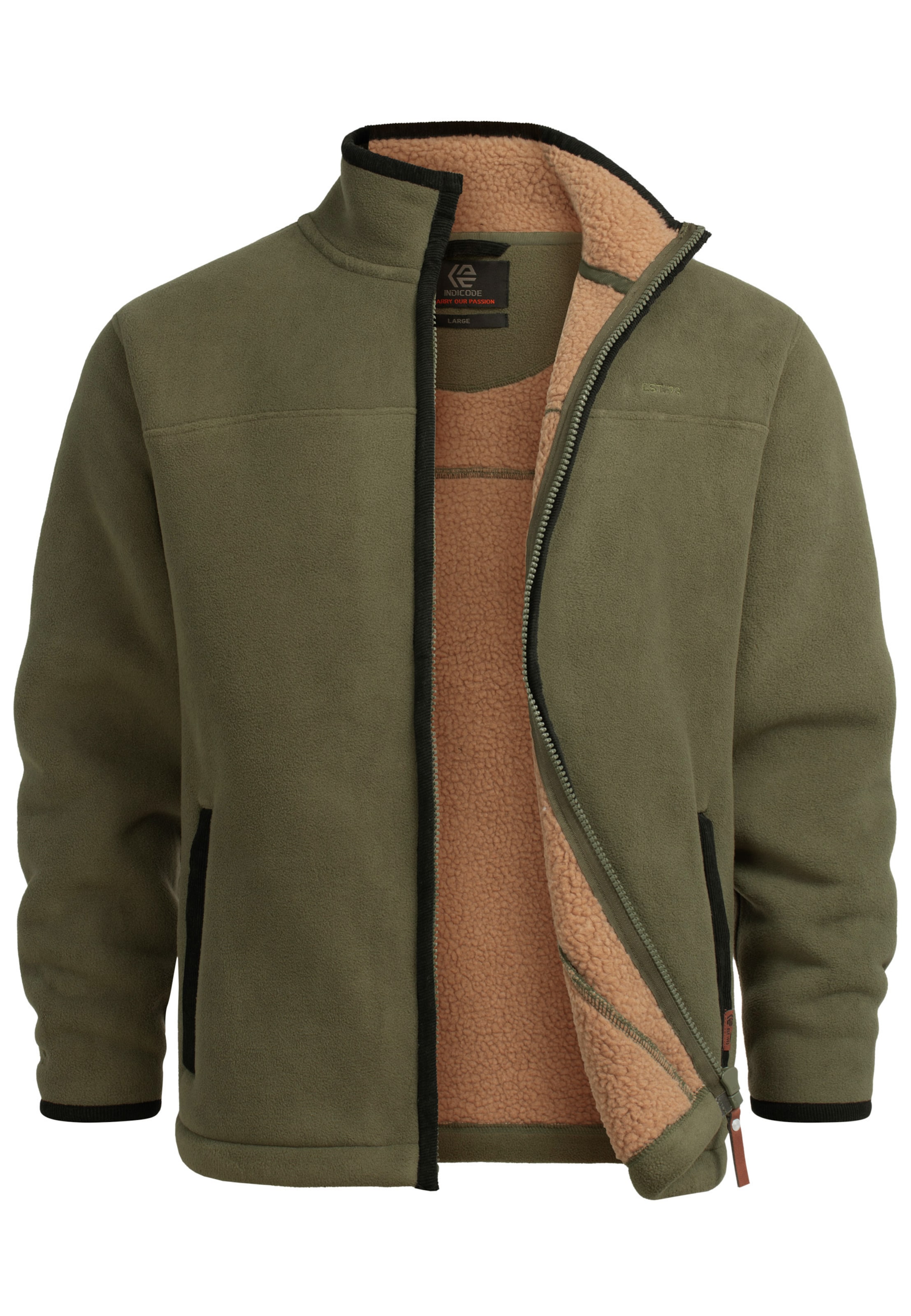 INDICODE JEANS Fleece Jacket 'Emilos' in Green: front