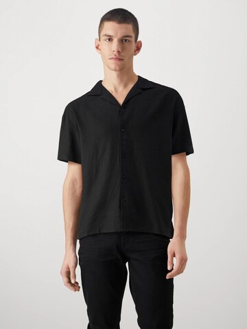 Denim Project Regular Fit Shirt ' DP Linen ' in Schwarz: Vorderseite