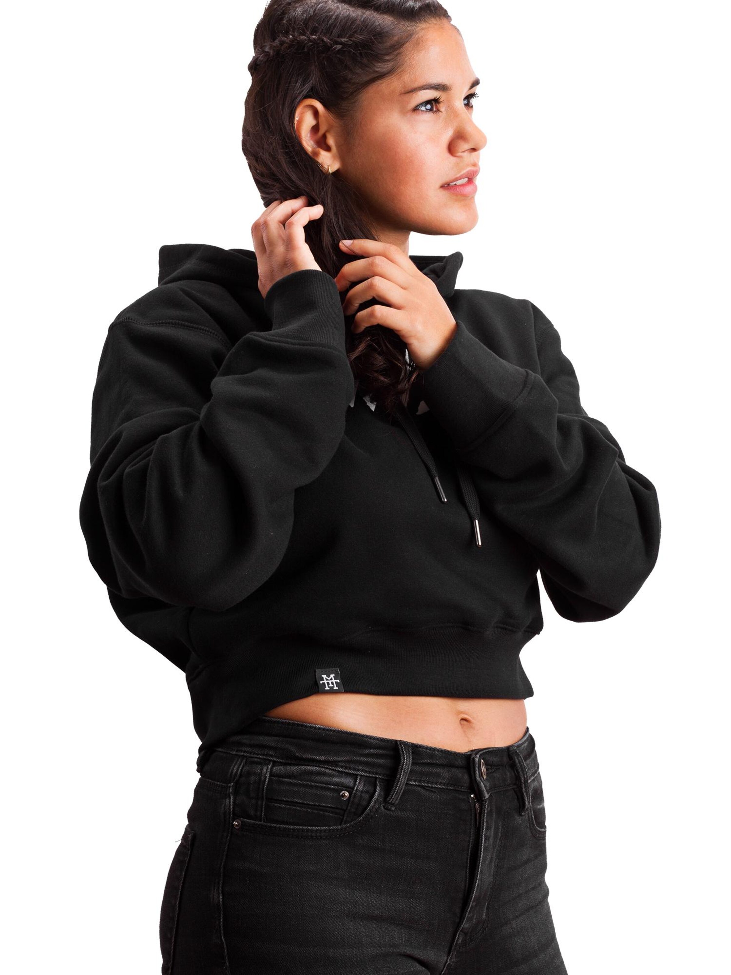 Manufaktur13 Sweatshirt 'Crop Hoodie' in Black