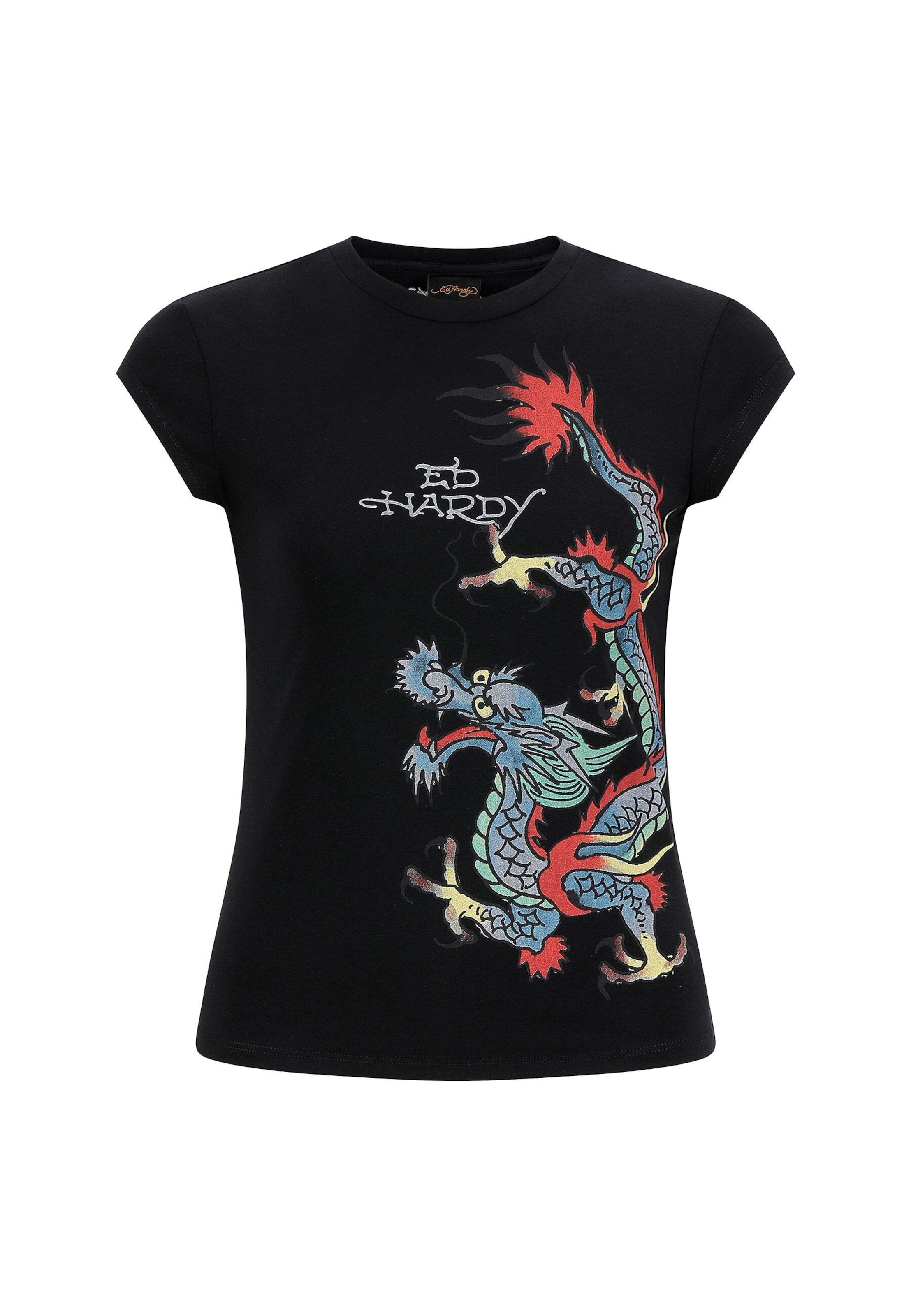 Ed Hardy - Camiseta 'Rawling Dragon' en negro: frente