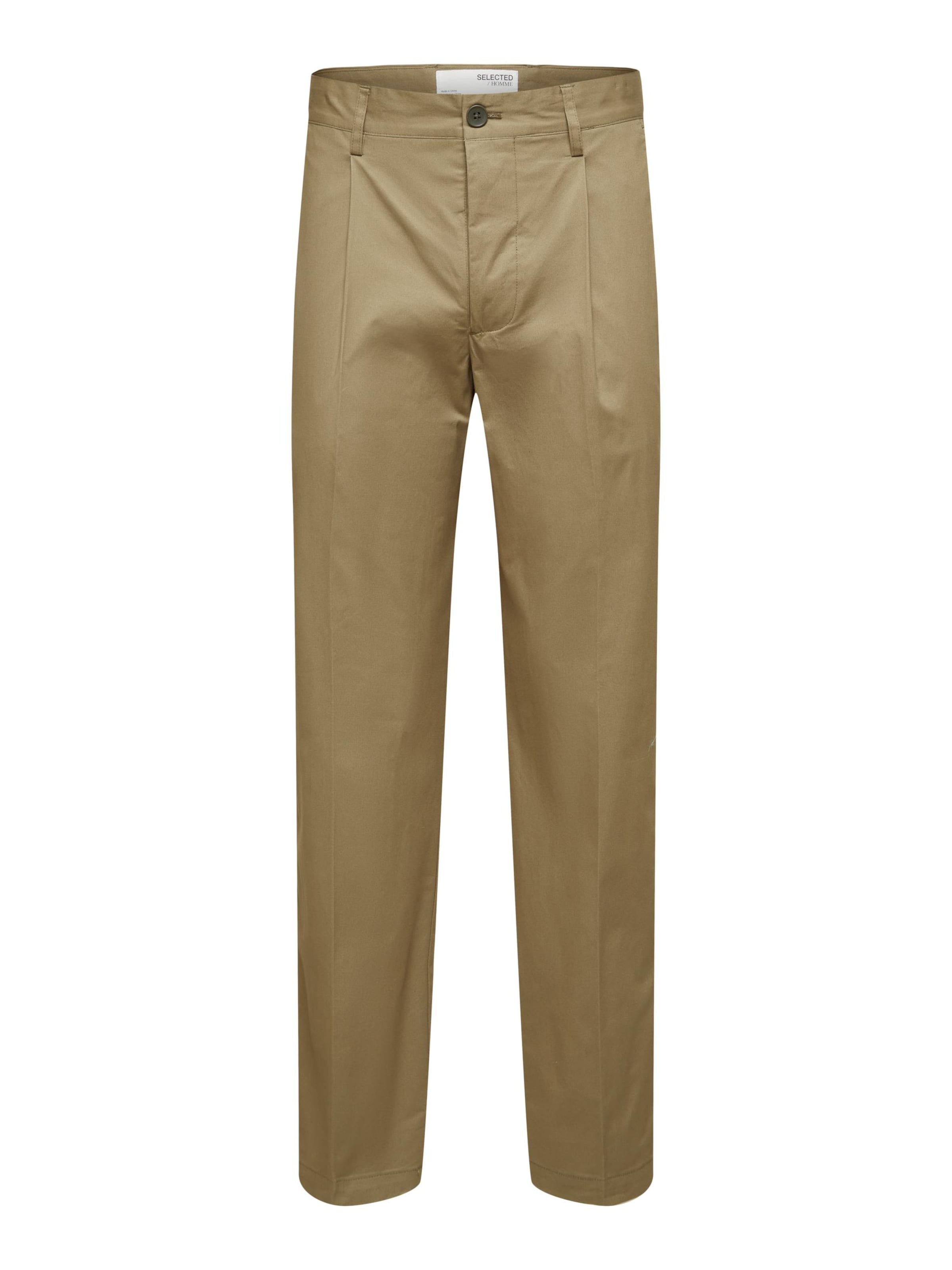 SELECTED Обычный Брюки со складками 'LOIK' в Зеленый: спереди