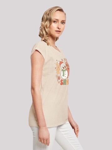 F4NT4STIC T-Shirt 'Let It Snow Groovy Christmas Gingerbread' in Beige