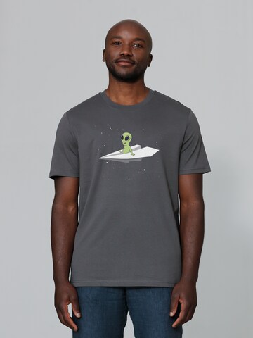 T-Shirt 'Alien on a paper plane' Watapparel en gris : devant