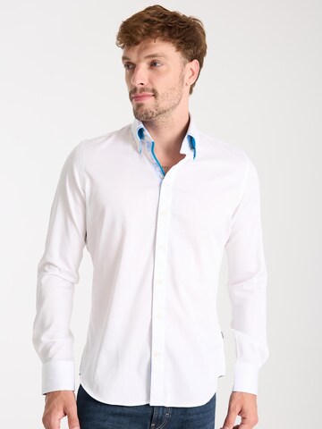 Slim fit Camicia 'Marco Polo Iconic Satin Man Shirt White' di 7Camicie in bianco: frontale