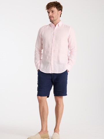 Slim fit Camicia business 'Leonardo Linen Man Shirt Pink' di 7Camicie in rosa