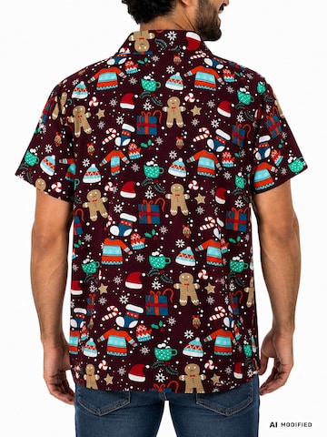 Regular fit Camicia 'Christmas Gingerbread' di King Kameha in rosso