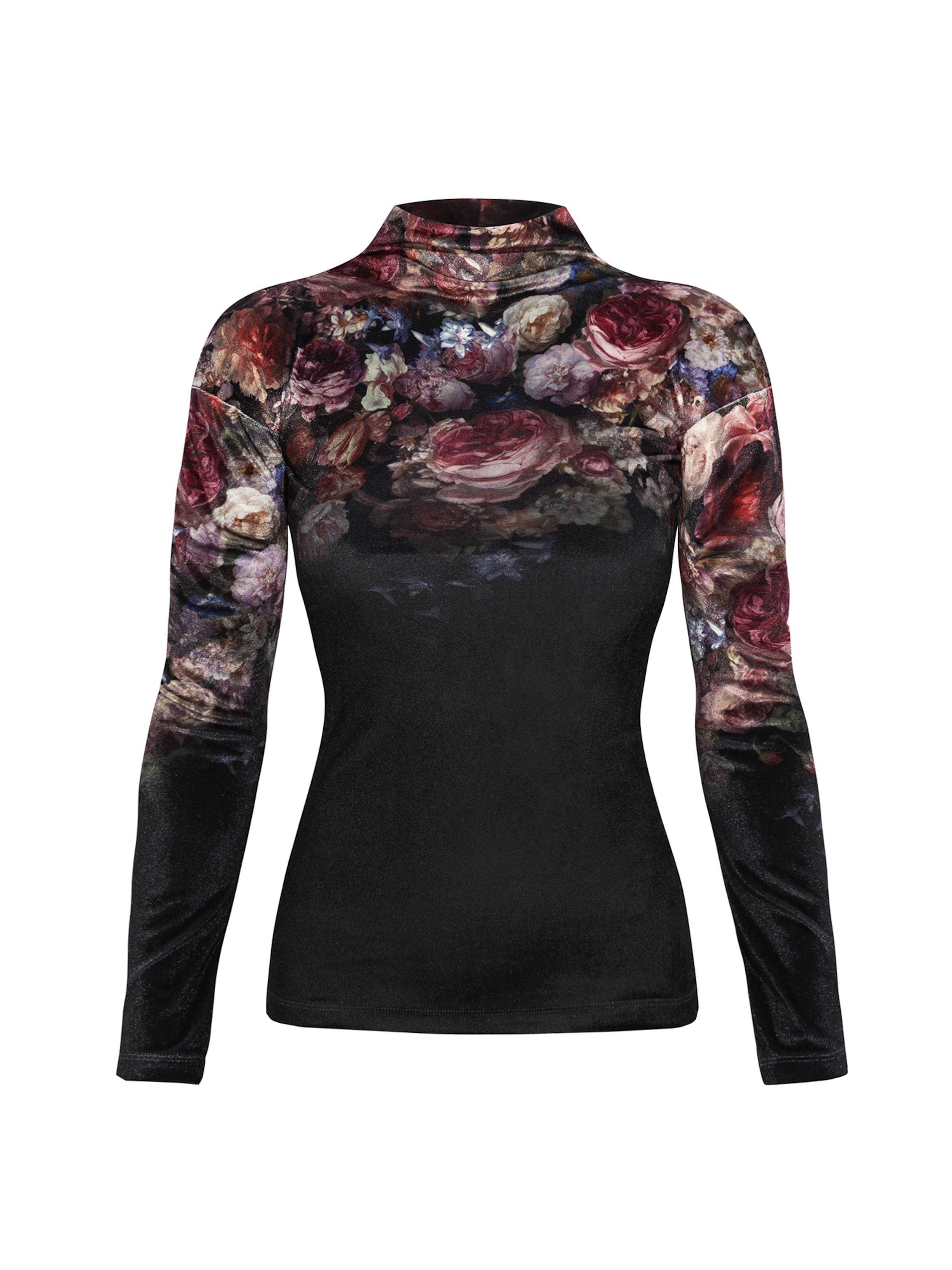 JIORO Blouse 'VINTAGE FLOWERS' in Zwart: voorkant