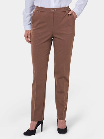 Goldner Regular Pleated Pants 'Martha' in Brown: front
