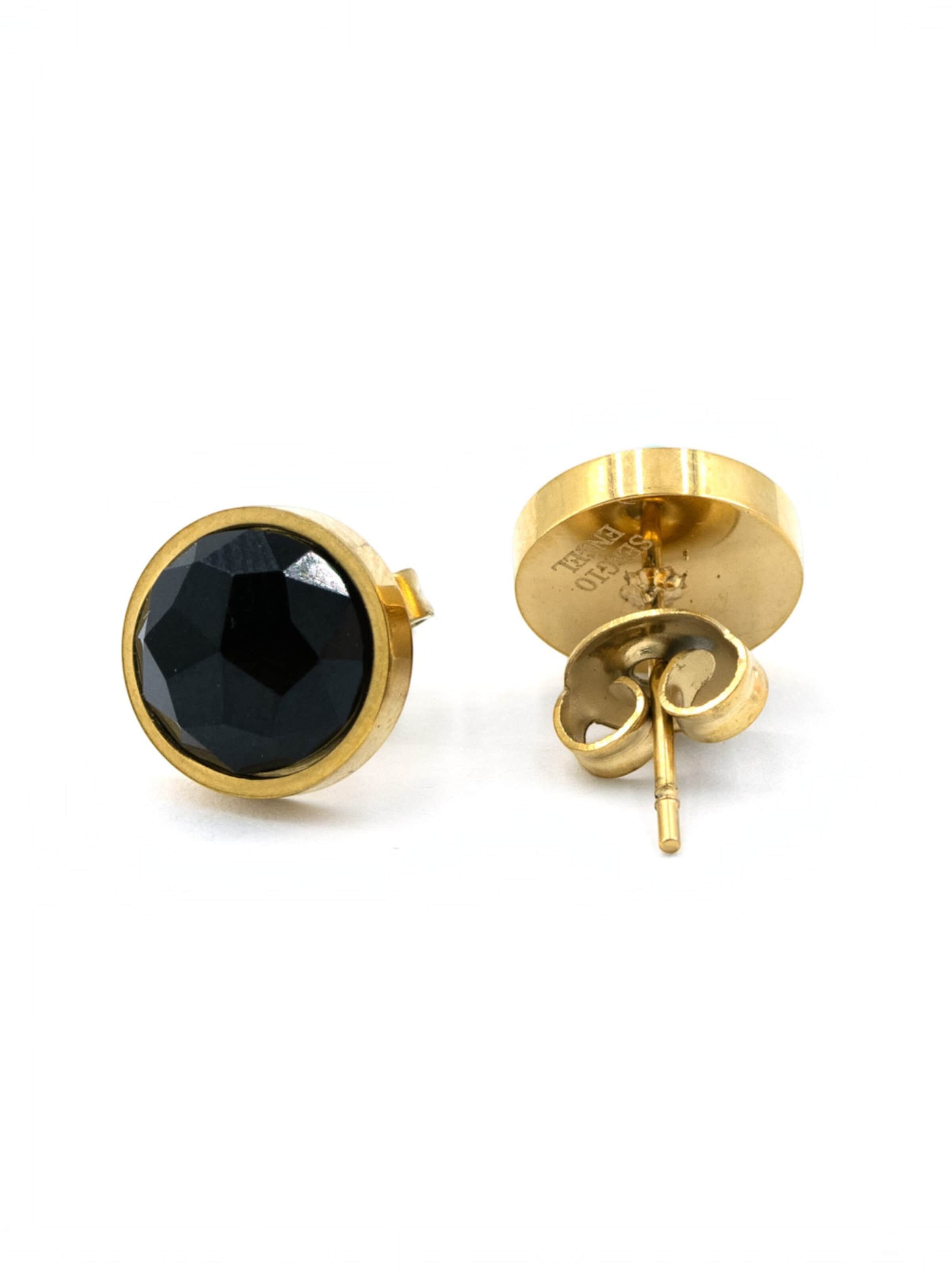 Sergio Engel Earrings 'Beach Ohrring 04 wasserfester vergoldeter Ohrstecker mit Naturstein' in Black: front