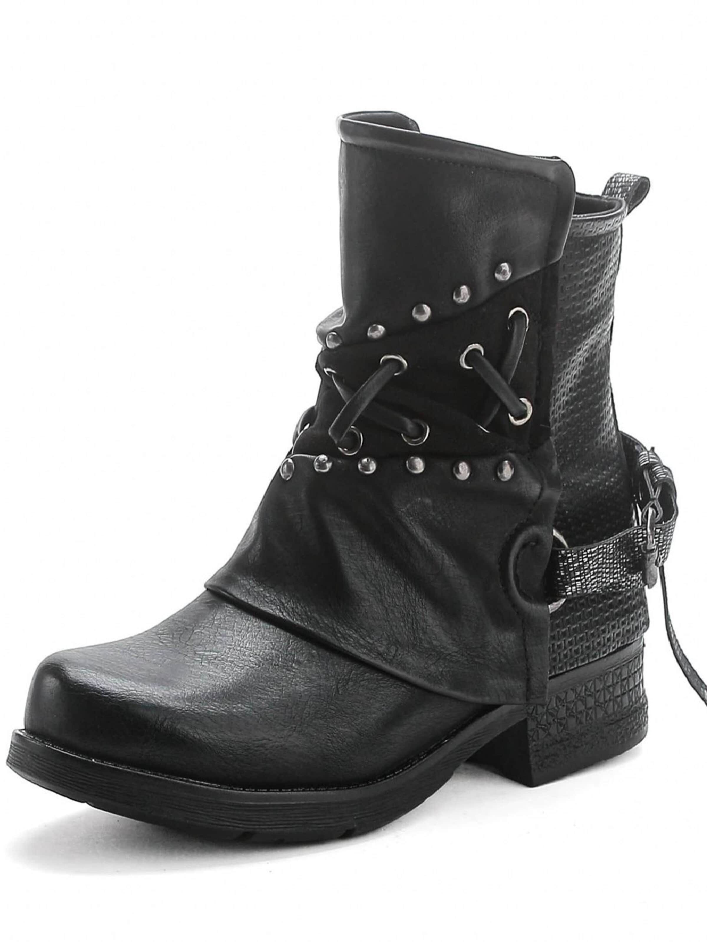 Pogolino Boots 'Damen Biker Boots Nieten Stiefeletten ST107' in Black: front
