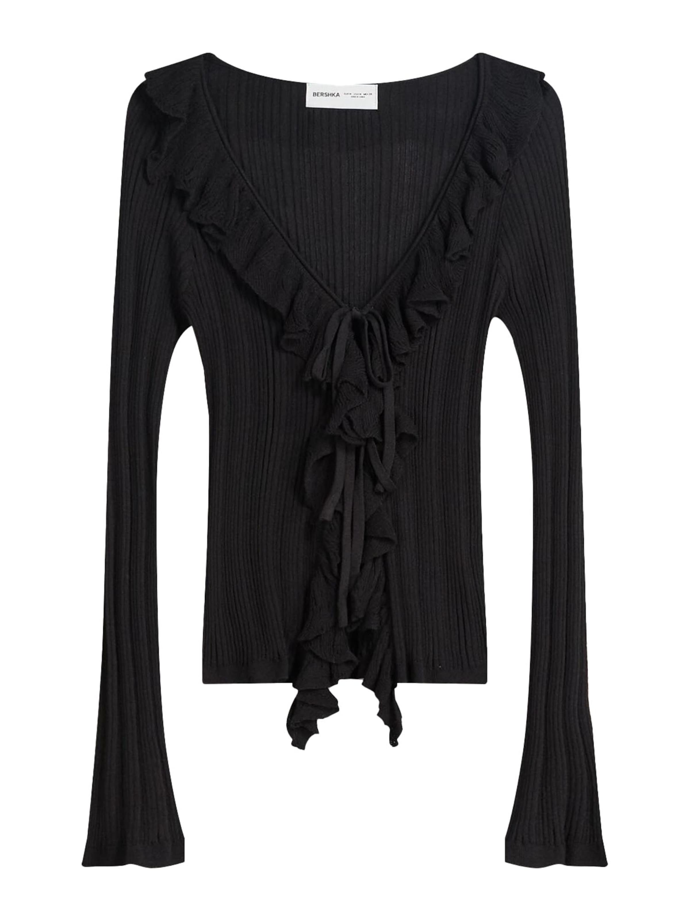 Bershka Pletena jopa | črna barva: sprednja stran