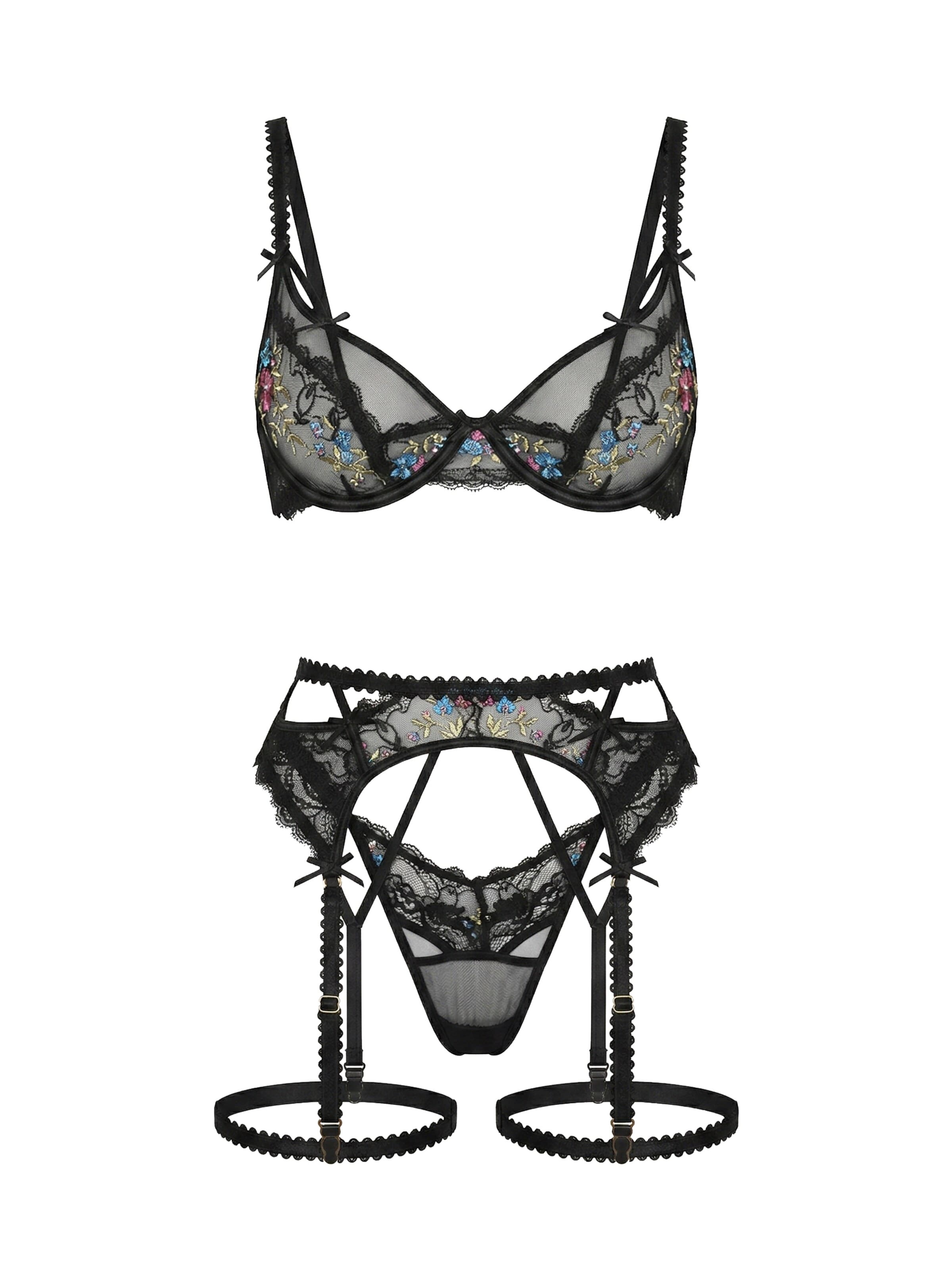 L.BEV Balconette Ondergoedsets 'Dolce Desiderio Set' in Zwart: voorkant