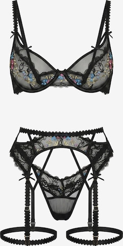 L.BEV Balconette Wäsche-Sets 'Dolce Desiderio Set' in Schwarz: Vorderseite