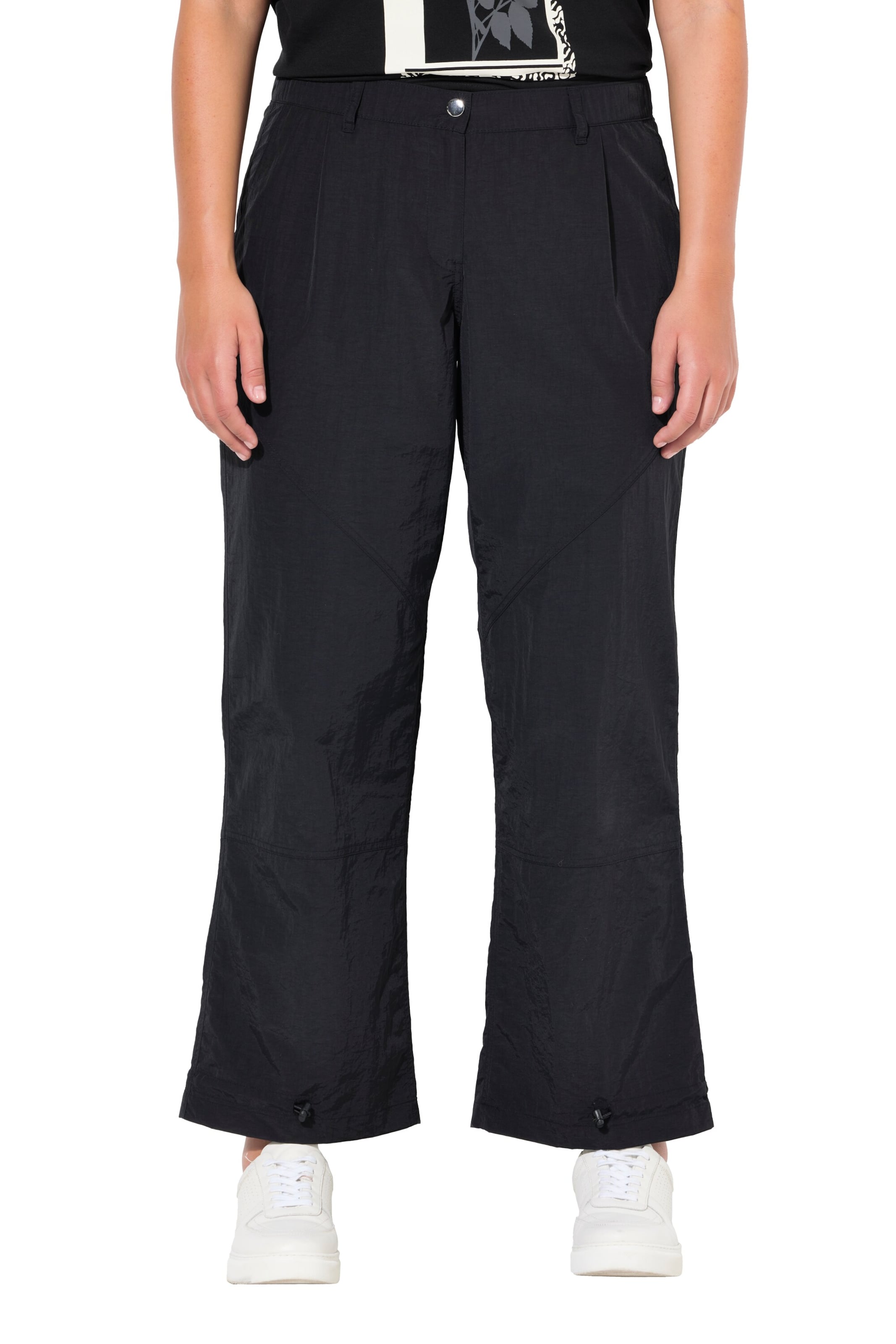 Ulla Popken Flared Bukser med lægfolder i sort: forside