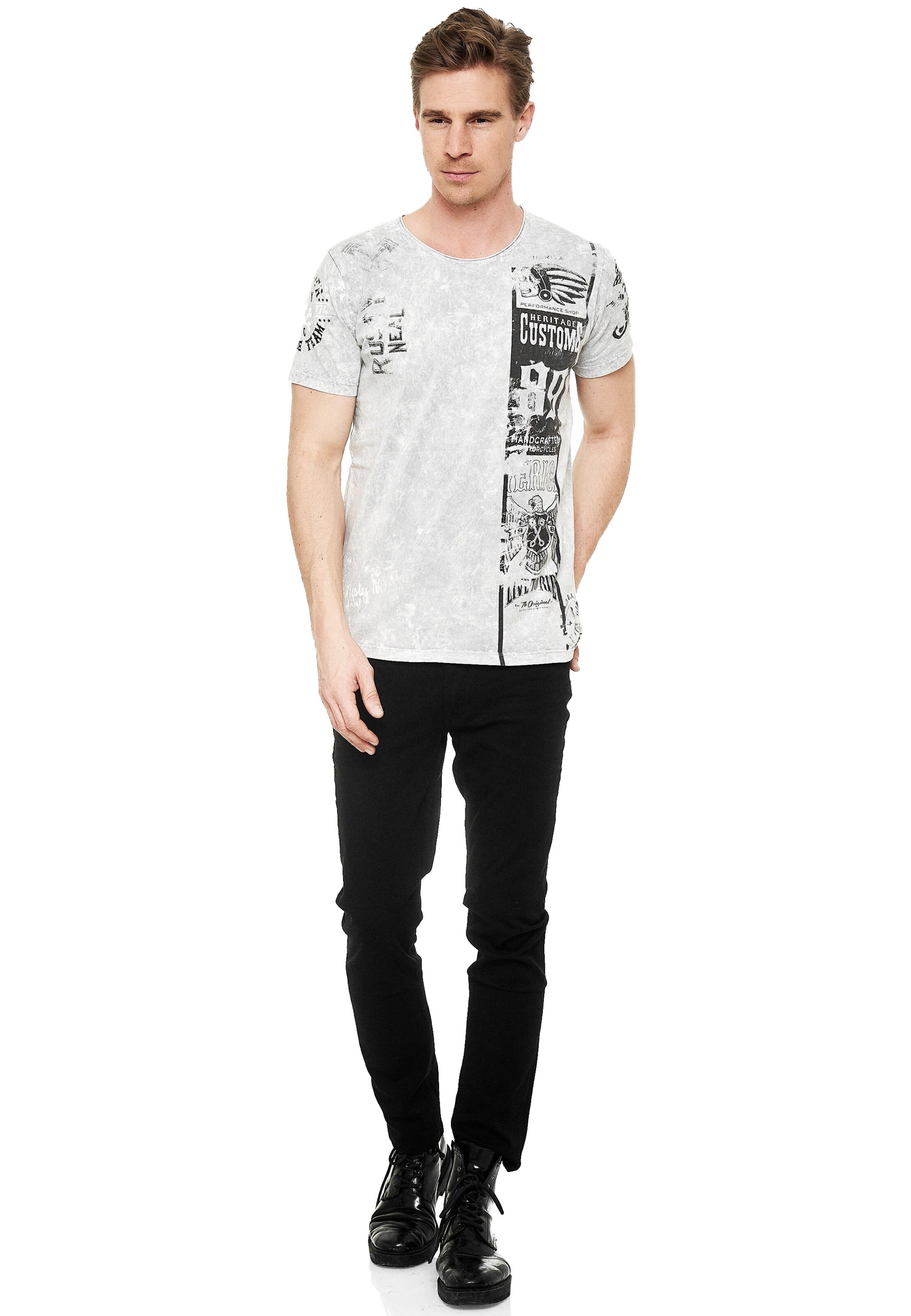 Rusty Neal T-Shirt mit modernem Front & Back Print in Grau
