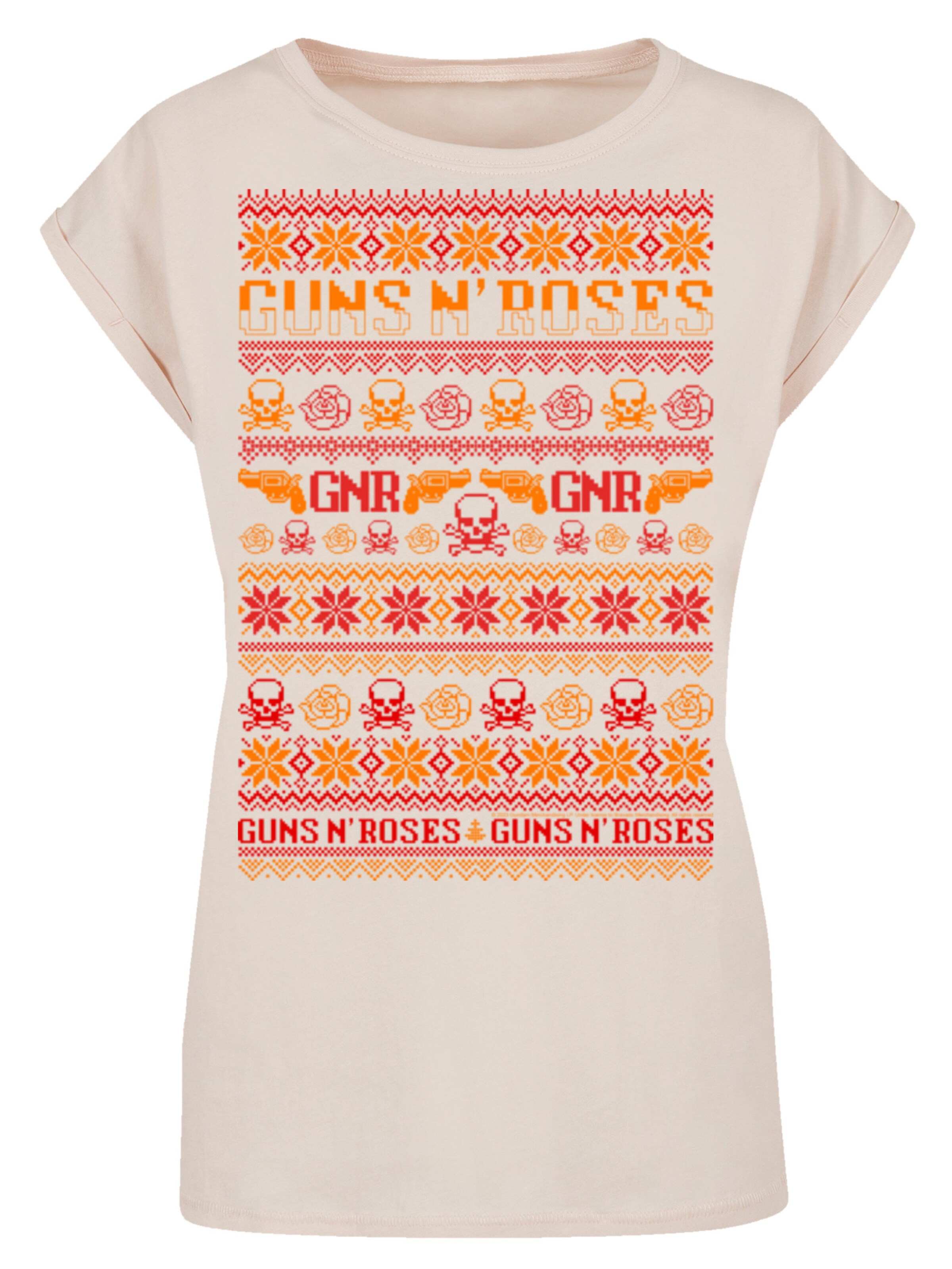F4NT4STIC T-Shirt 'Guns And Roses Christmas' in Beige: Vorderseite