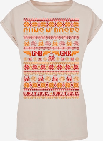 F4NT4STIC Shirt 'Guns And Roses Christmas' in Beige: voorkant