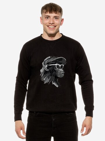 Cotton Prime Sweatshirt 'Cool Monkey Mit Brille' in Zwart: voorkant