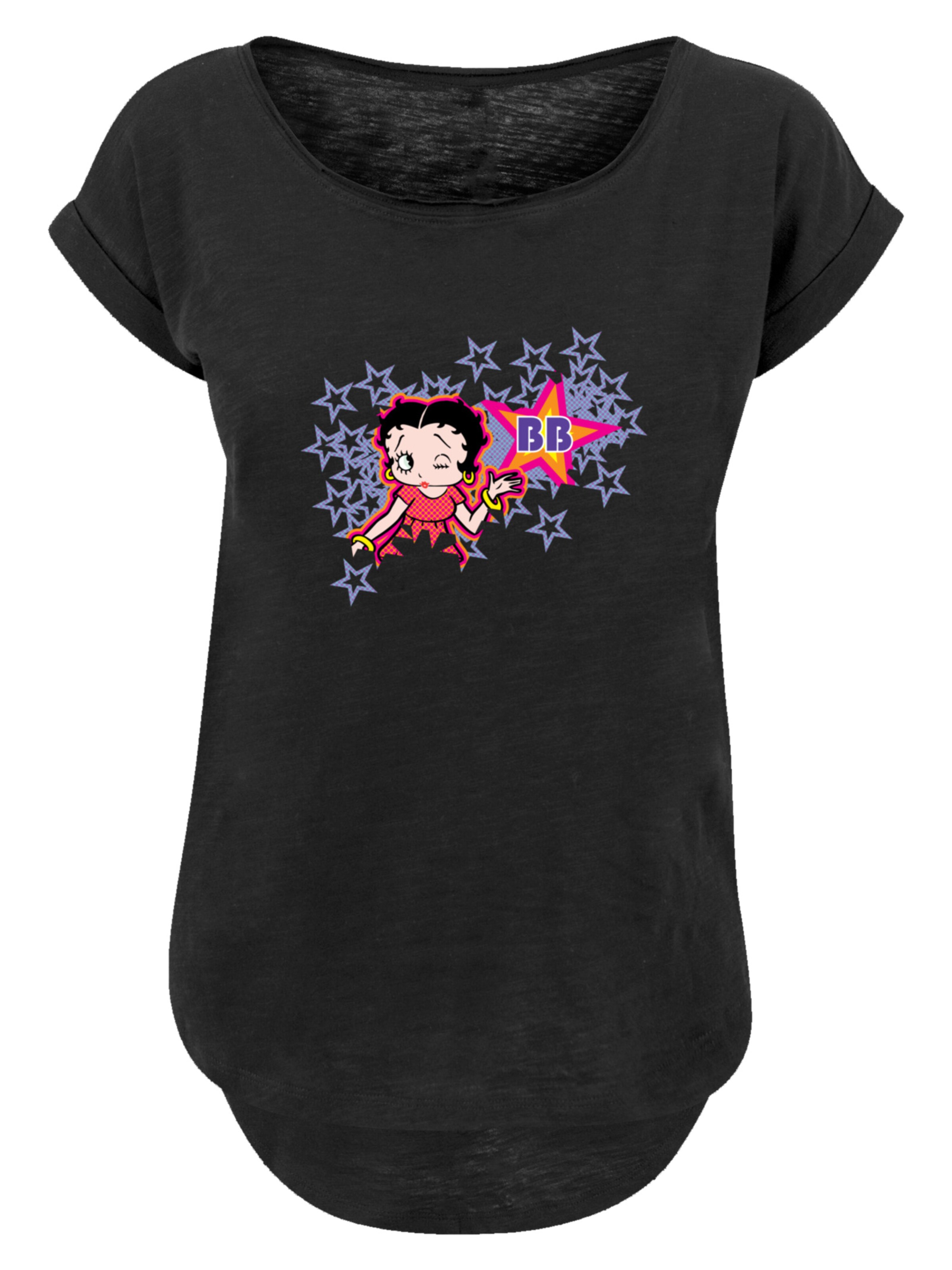 F4NT4STIC Shirt 'Betty Boop Purple Stars And Dots' in Black: front