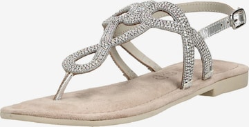 LAZAMANI T-Bar Sandals in Silver: front
