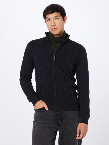 INDICODE JEANS Knit Cardigan 'Huber' in Black: front