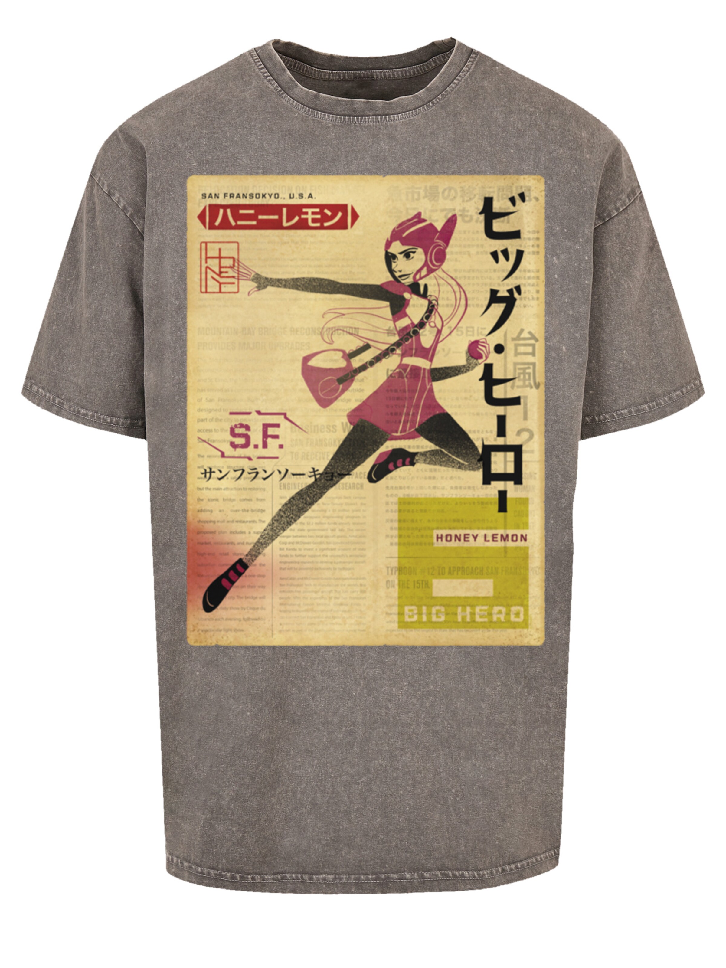 F4NT4STIC T-Shirt 'Big Hero 6 Honey Lemon Newspaper' in Grau: Vorderseite