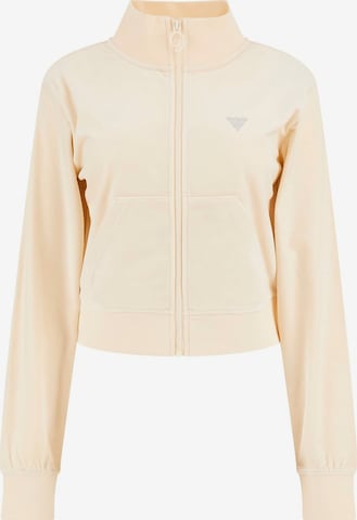 GUESS Athletic Zip-Up Hoodie in Beige: front