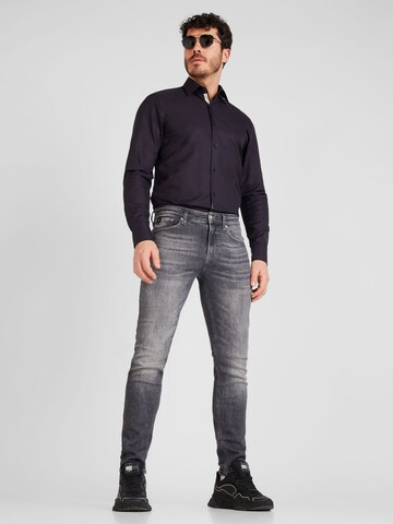 BOSS Black Slim Fit Skjorte 'H-HANK' i blå