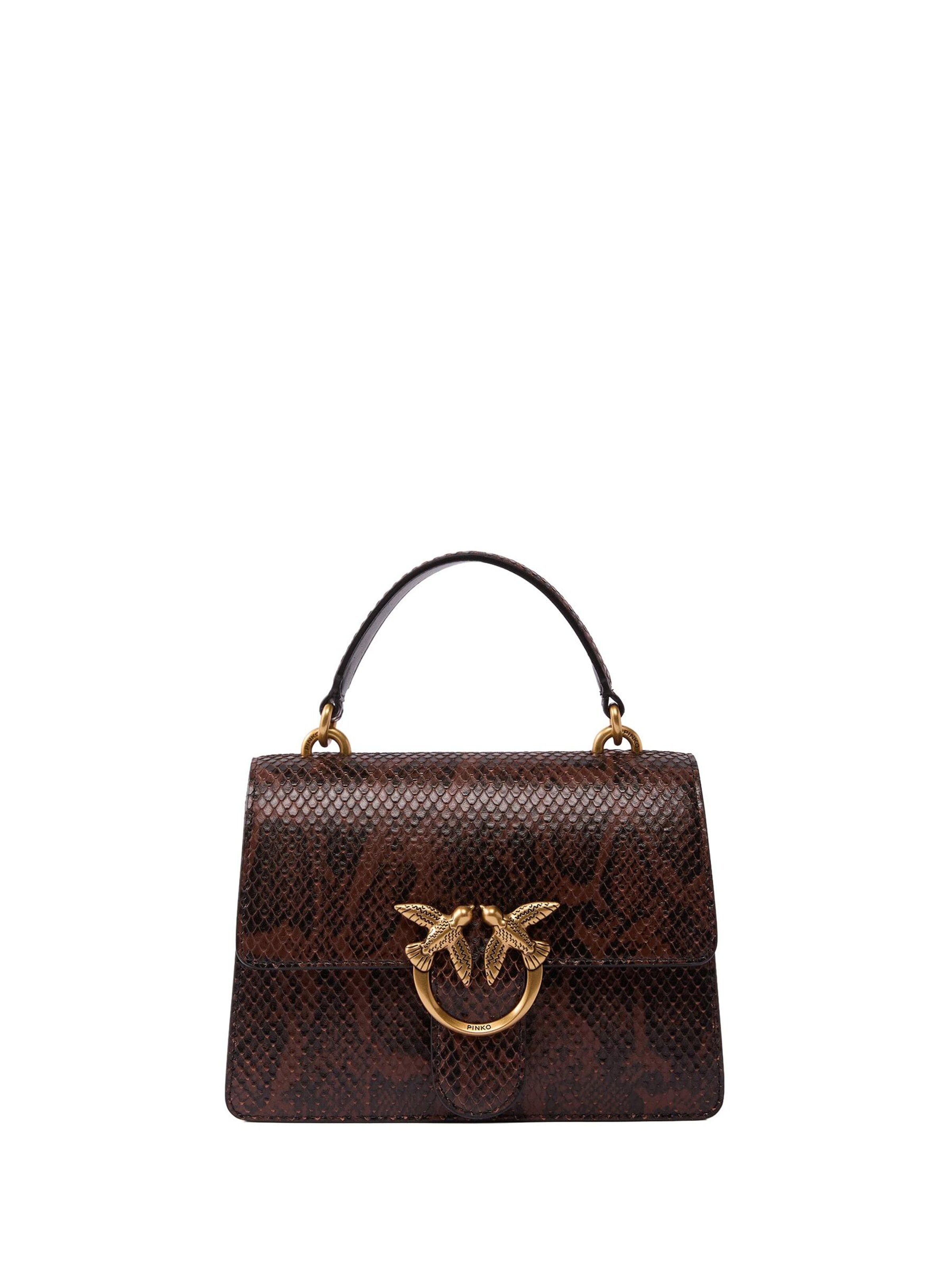 PINKO Handväska 'PINKO LOVE ONE TOP HANDLE MINI ROCK LIGHT PYTON PRINT BORSA' i brun: framsida