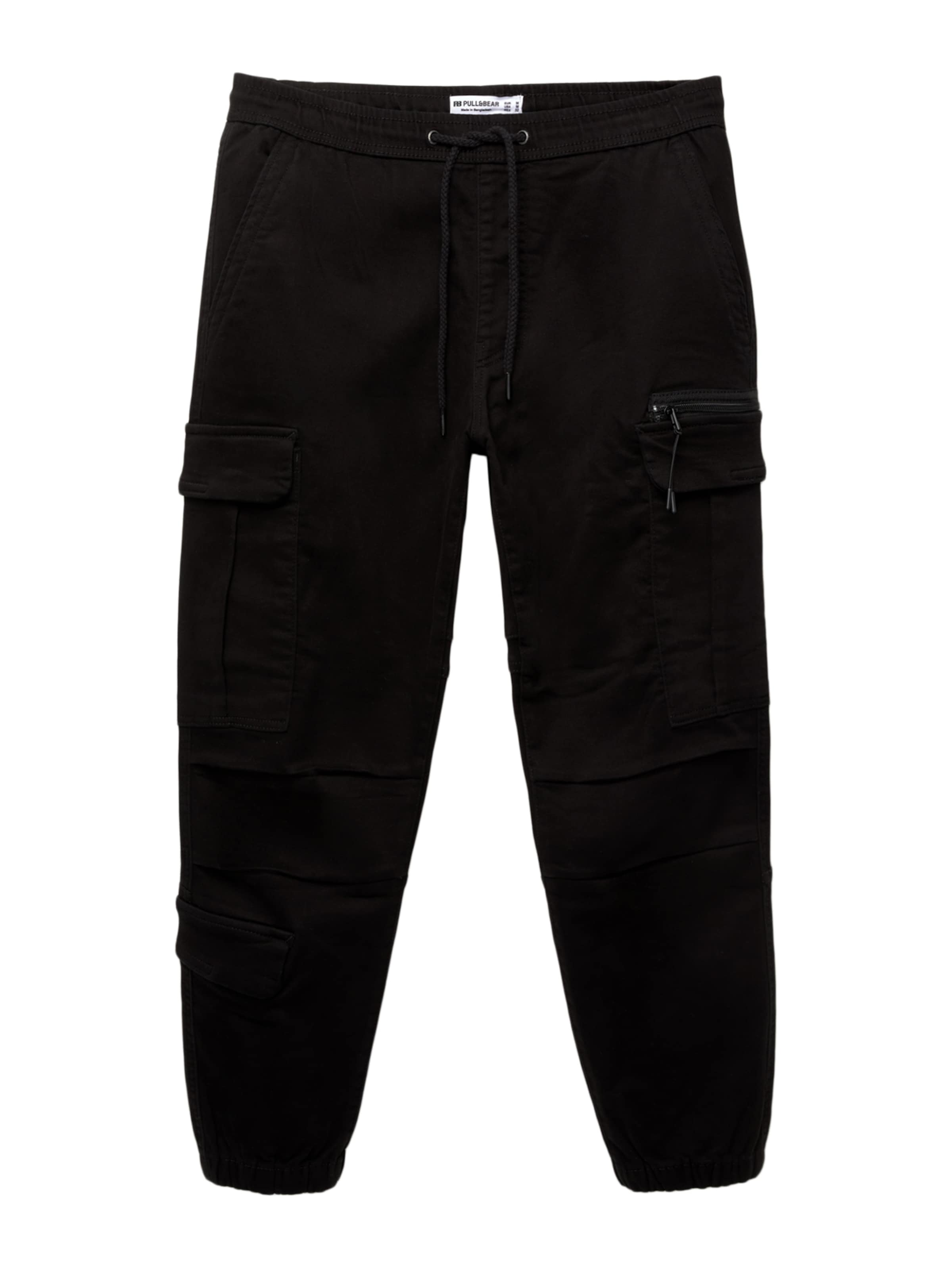 Pull&Bear Tapered Cargo nadrágok - fekete: elől
